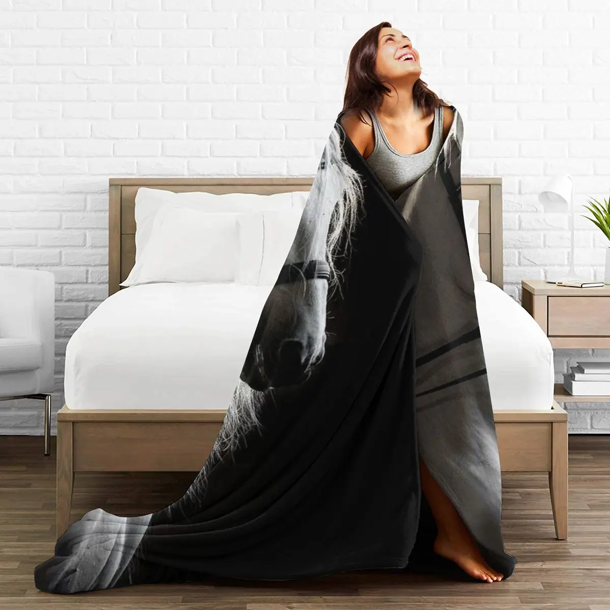 

3D Printed blanket flannel Family Blanket Throw Blanket on Bed Sofa Bedding plaid throw blanket The horse
