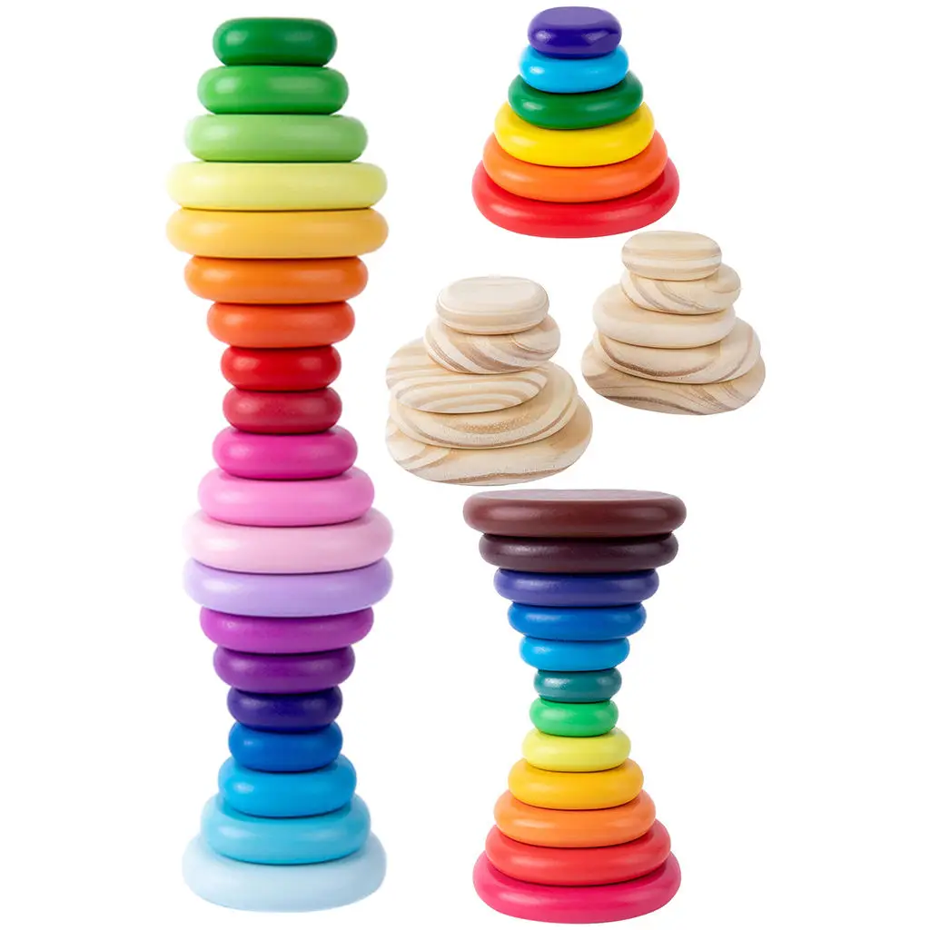 

Colorful Stacking Blocks for Boy and Girl Early Educational Balancing Stone Wooden Fine Motor Skill Development Building Tower