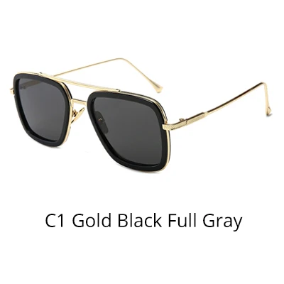 Gold Black-Full Gray Tony Stark, солнцезащитное стекло, es, для мужчин, Ретро стиль, мужское стекло es iron man, 3 солнцезащитных стекла, желтый, красный, оттенков, мужские очки W66218 - Цвет линз: Gold Black-Full Gray