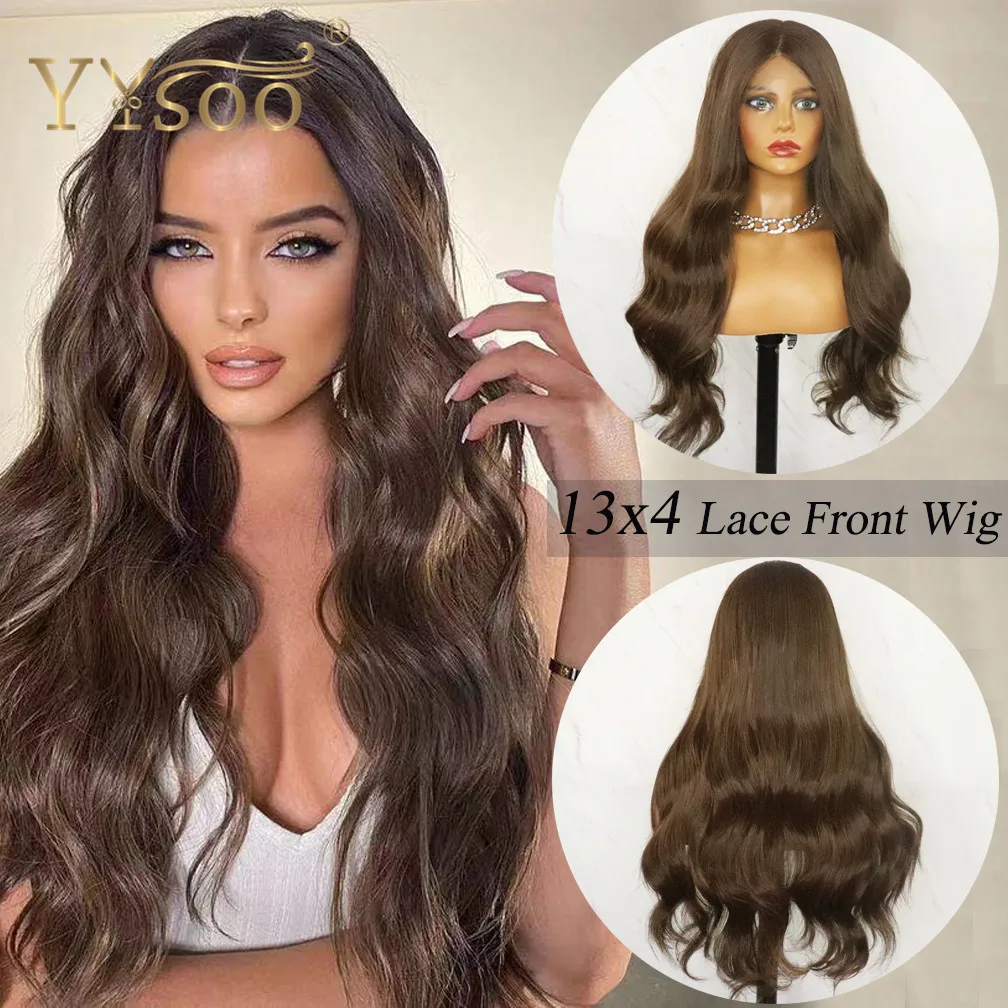 YYsoo Long Highlights Futura Synthetic Hair 13x4 Ombre Lace Front Wig 4Mixed30 Wavy Glueless Heat Resistant Fiber Front Lace Wig