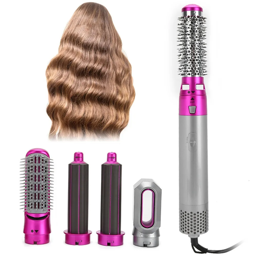 

Hair Dryer 5 In 1 Professional Hot Air Brush Automatic Rotating Hairdryer Hairstyling Tools Blow Dryer With Nozzles Curling Iron