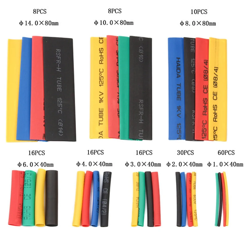164Pcs 70/127/530 шт. термоусадочные полиолефина электрические Обёрточная бумага провода Кабельные муфты с пластмассовой изоляцией 2: 1 термоусадочная трубка Ассортимент Комплект - Цвет: 164Pcs