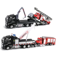 19cm crane trailer tow fire rescue truck toys pull back alloy diecasts toys vehicles ladder spray water car toy for kids y193