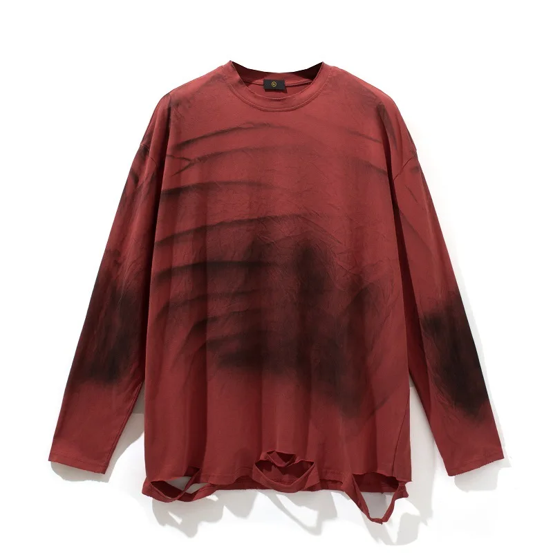 

IEFB 2021 New High Street Hip Hop Oversize Sweatshirts For Men Loose Retro Hole Grinding Dirty Long Sleeve T-shirt Male 9Y5435