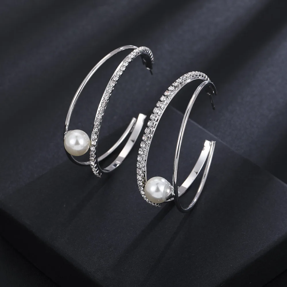 HanCheng Мода Западный стиль Большой Круглый Круг висячие серьги с жемчугом стразы