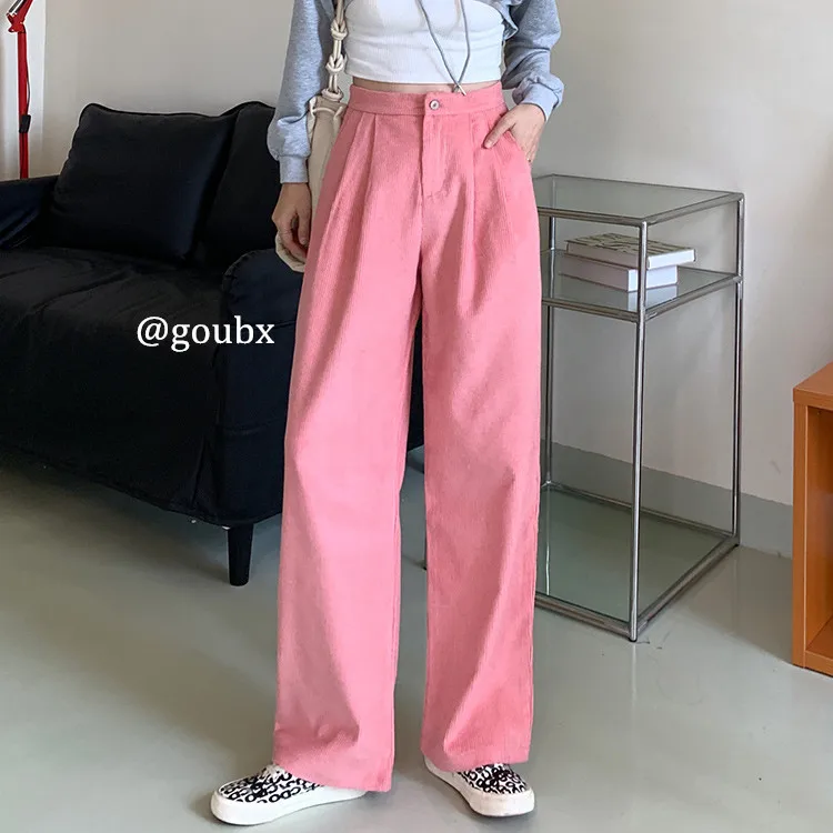 

Распродажа ~ вельветовые брюки с шваброй Женская Осенняя Новинка прямые свободные облегающие брюки с высокой талией и широкими штанинами п...