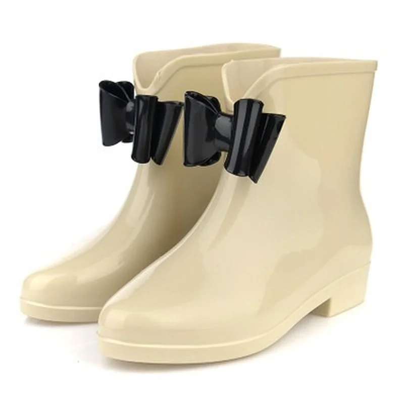 

2021 spring and autumn fashion rain boots short rain boots rubber shoes water shoes bow ladies non-slip overshoes