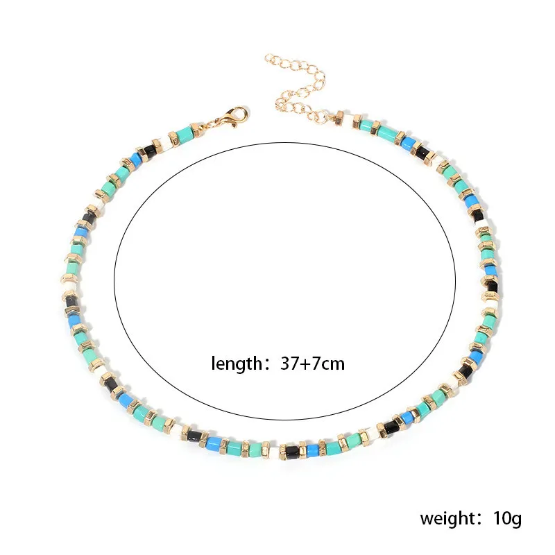 

Pinkdudu Fashion Trendy Boho Natural Stone Chokers Necklaces Green Turquoises Round Loose Beads Collar Necklaces for Women PD219