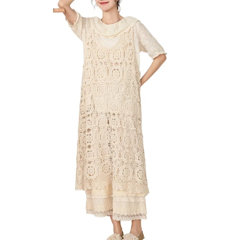 

summer new hollow out vest dress Korean sweet long vest women's loose large suspender unif cardigan fashion tops Sale Favourite