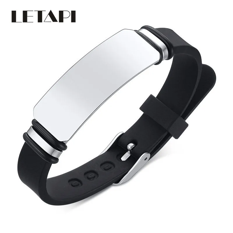 

LETAPI New Brand Fashion White Black Stainless Steel Silicone Medical Alert ID Custom Bracelets Engraving Wristband For Men