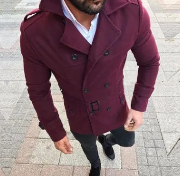 Зимняя мода для мужчин Abrigo Hombre, Приталенный кардиган, пальто, пальто, куртка, однотонная Длинная ветровка, одежда, Тренч, пальто, мужские топы - Цвет: Red