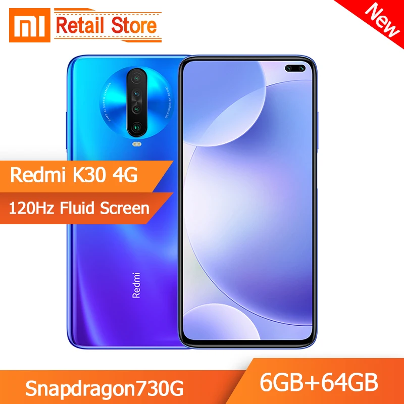 Новый Смартфон Xiaomi Redmi K30 4G 6 ГБ 64 Snapdragon 730G четыре ядра мп четырехъядерный 67 дюйма 120