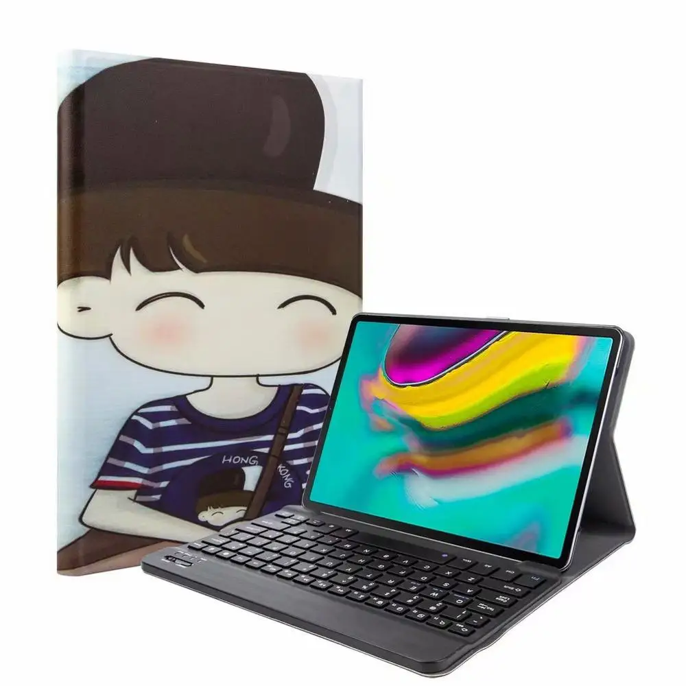 Bluetooth клавиатура чехол для Samsung Galaxy Tab A 10,1 T720 T725 планшет ткань с 7 подсветкой Клавиатура с подсветкой крышка+ ручка+ пленка - Цвет: Without Light