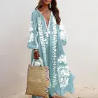 Платье женское с V-образным вырезом, льняное свободное винтажное Повседневное платье в этническом стиле, со средним рукавом и карманами, большие размеры, лето 2020