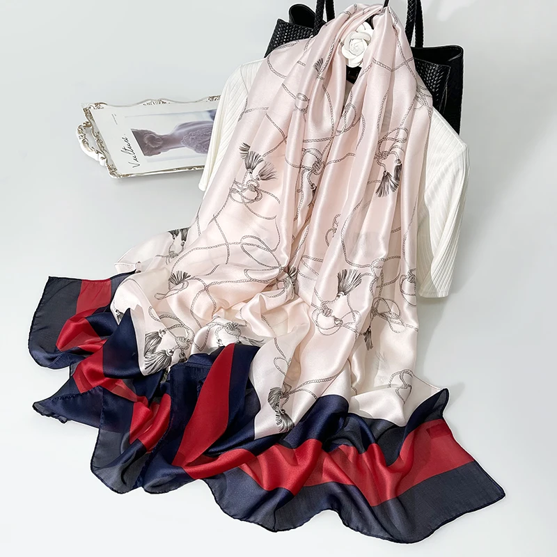 

2021 женский Шелковый зимний шарф, роскошный дизайн, женская пляжная шаль с принтом, шарфы, модный гладкий платок, Женский хиджаб