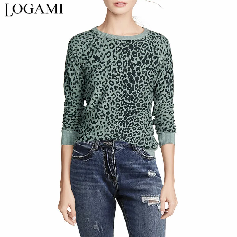 

LOGAMI Long Sleeve Leopard T Shirt Women Casual Spring Autumn T-shirt O Neck Ladies Top Tees 2020