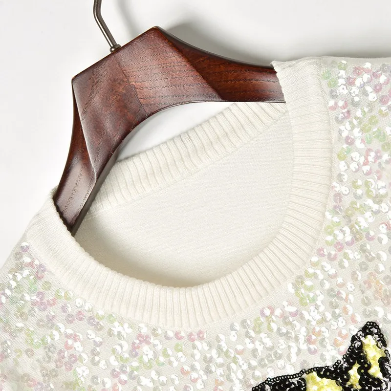 2018 осенне-зимний женский свитер с блестками Белоснежка узором вязаный длинным