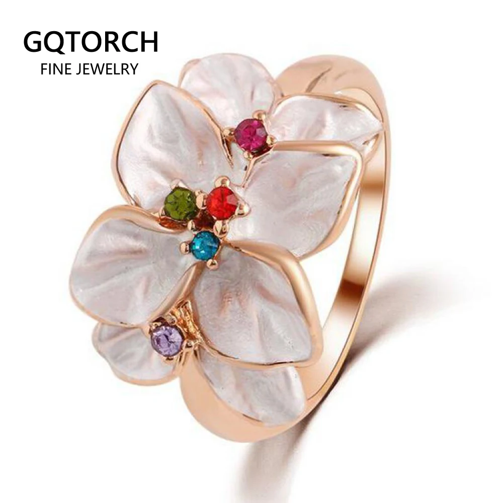 Красивое кольцо с Гарденией чистый золотой цвет широкое кубическое цветком из