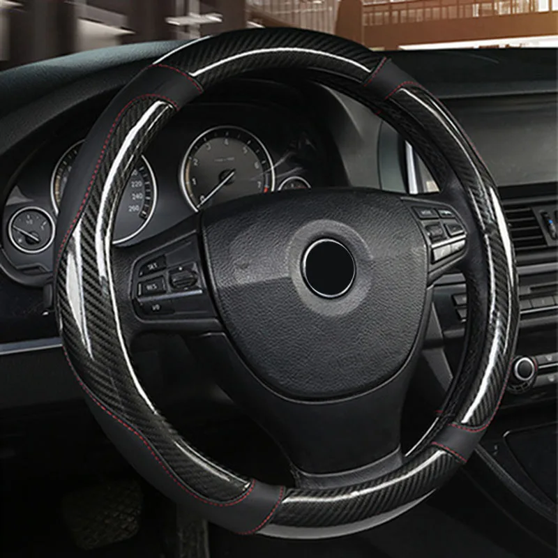 

Carbon Fiber Stitching Steering Wheel Cover Comfortable Stylish New Parts