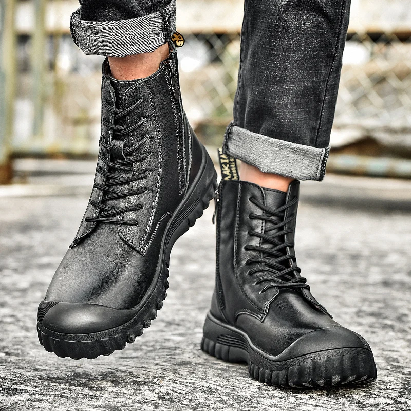 Мужская обувь из натуральной кожи зимняя для снега Повседневные высокие