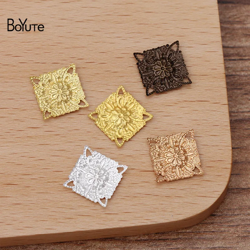 

BoYuTe (200 Pieces/Lot) 10MM Metal Copper Stamping Square Filigree Findings Diy Hand Made Jewelry Accessories Wholesale