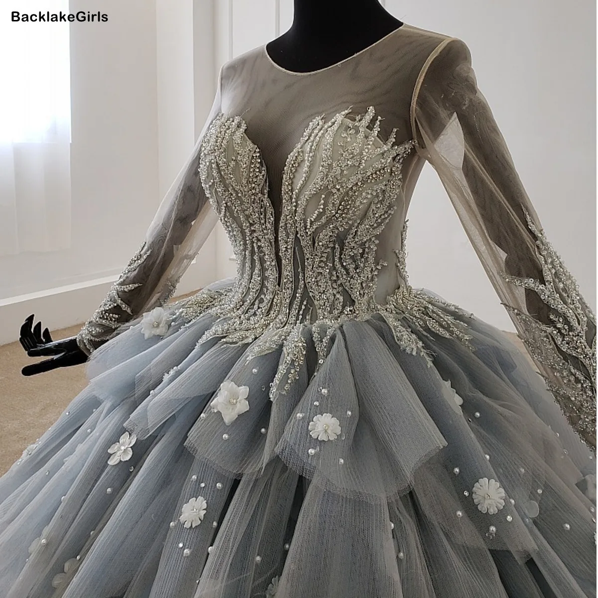 Elegant Long Sleeve Evening Dress Illusion O Neck Applique Crystal Lace Party Robe Longue Femme Soirée | Свадьбы и торжества