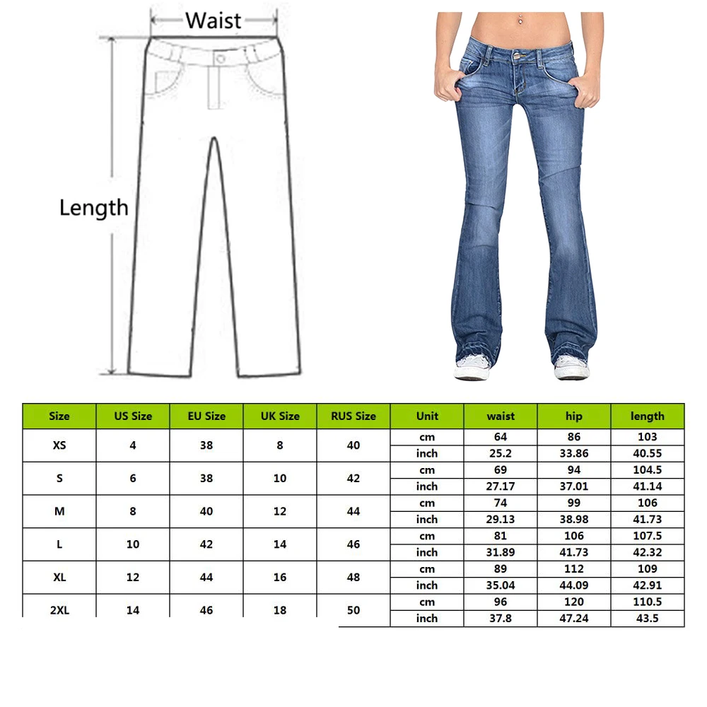 

New Women Flare Jeans Slim Denim Trousers Vintage Bell Bottom Jeans High Waist Pants Stretchy Wide Leg Jeans