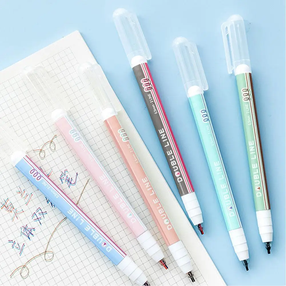 

6pcs/set Double Line Pen Set 2 Lines Tip Marker Gel Stationery Office Pen Scrapbooking Student School Pen Art Graffiti Draw B3T4