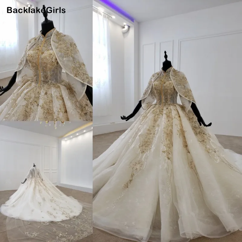 Винтажное свадебное платье в китайском стиле бальное цвета шампанского и