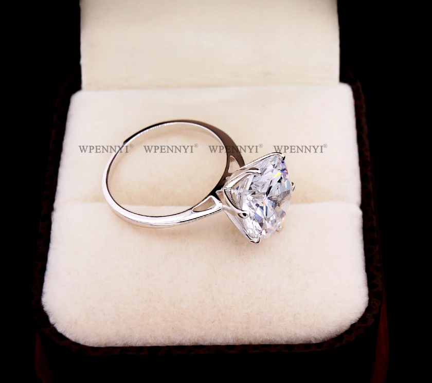 Высокое качество супер 3.5ct обручальные Серебряные Кольца цвет 10 мм сверкающий прозрачный кубический цирконий Кристалл Женское Обручальное кольцо