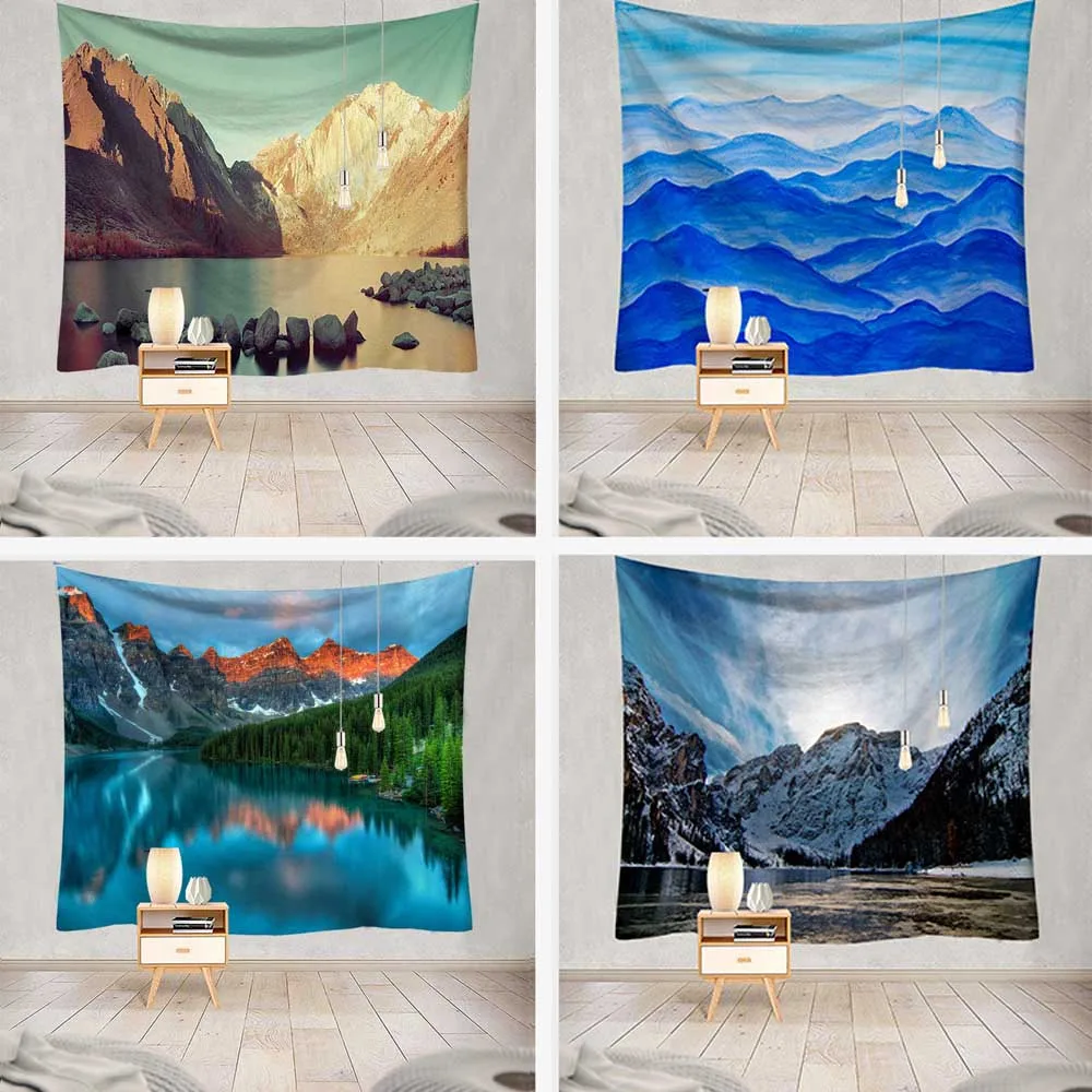 

Beautiful Mountain River Tapestry Wall Hanging Natural Scenery Home Beach Towel Yoga Bedroom Living Room Blanket Mural Decor