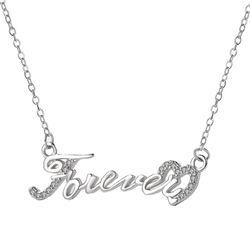 

UFOORO Summer New S925 Sterling Silver Clavicle Chain Fashion "Forever" Letter Accessories Women's Necklace Set Chain