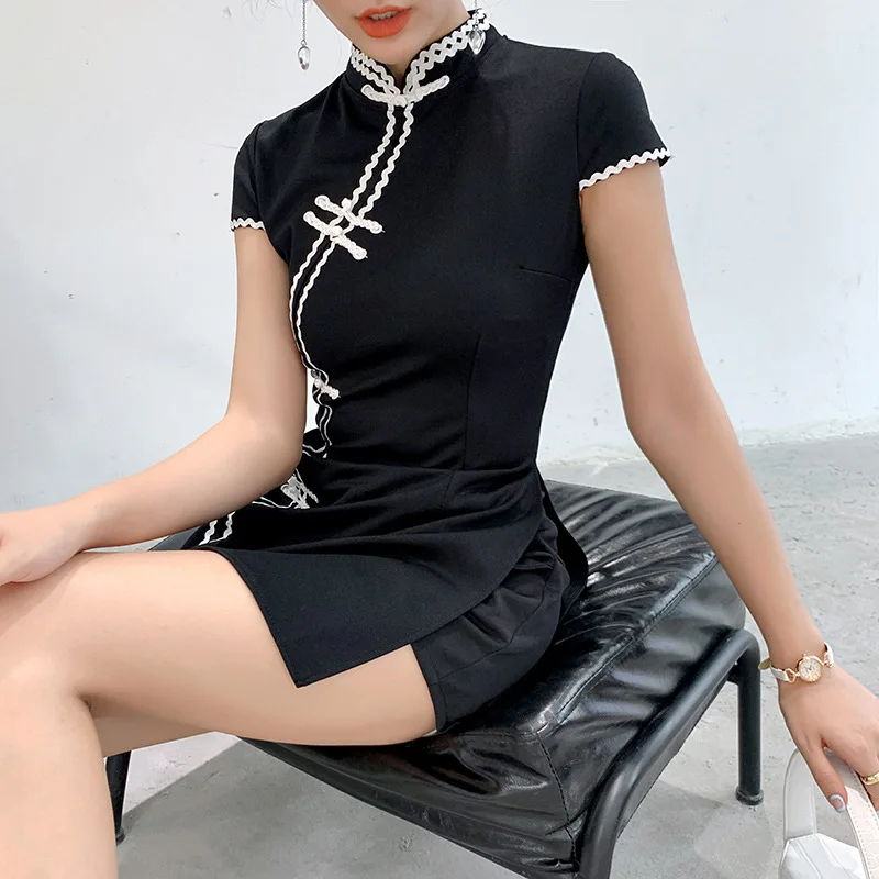 

Summer New Women's Retro Girl Improved Cheongsam Dress Two-piece Shorts Outfits