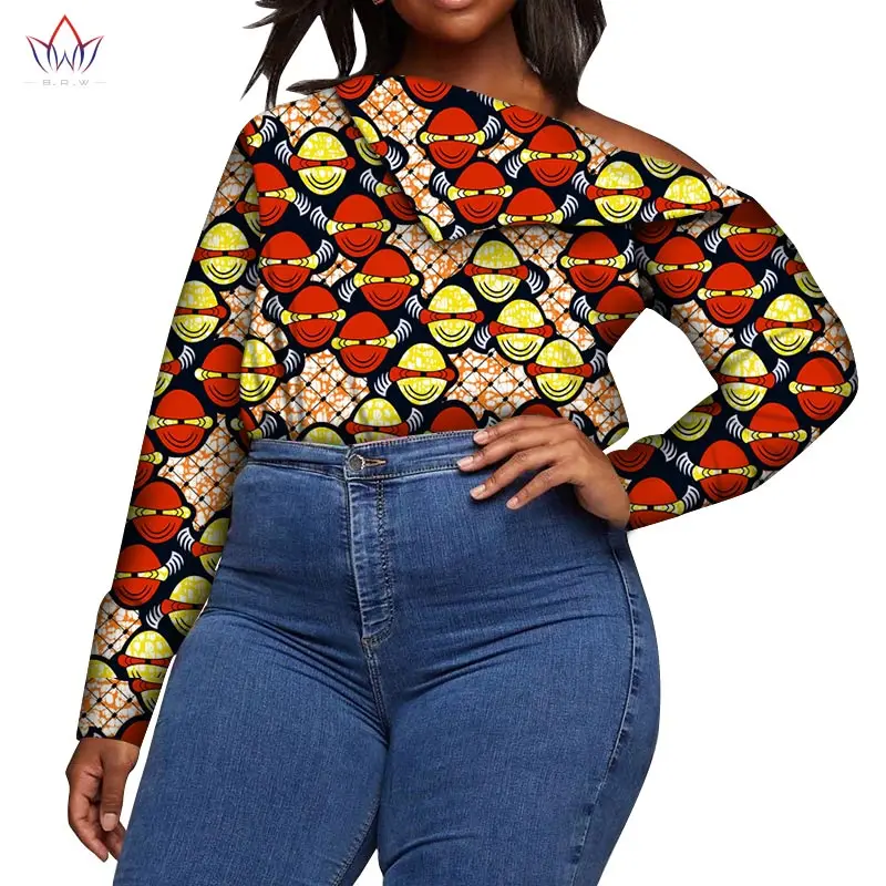 Женская рубашка с длинными рукавами и открытыми плечами Повседневная принтом в