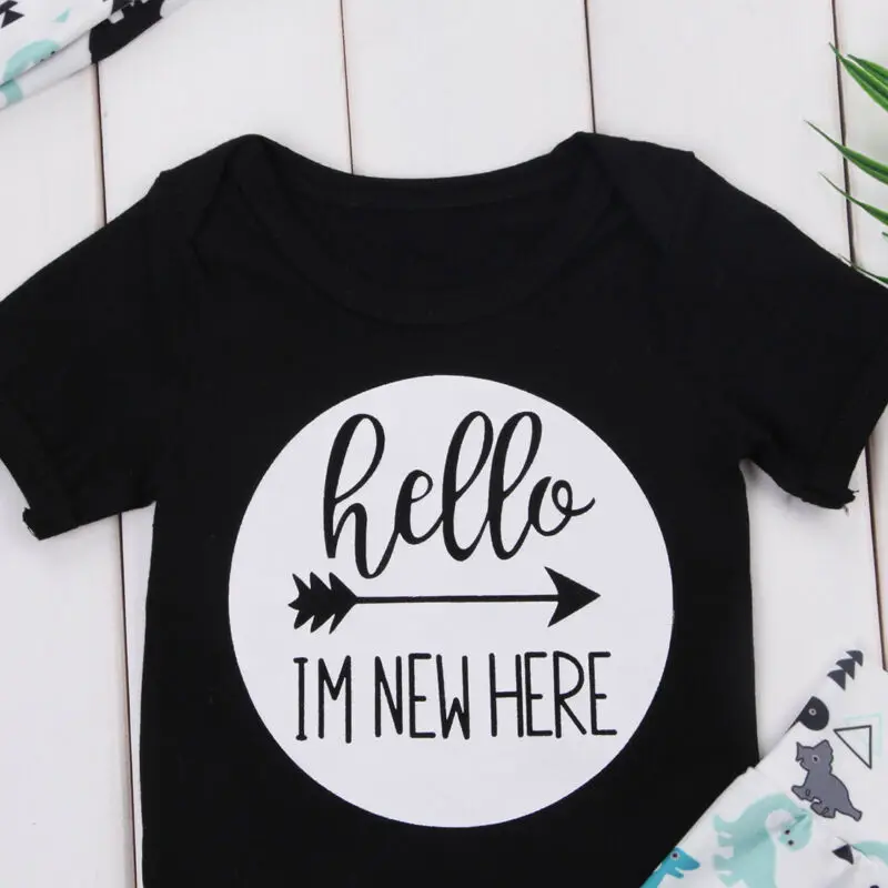 2019 Baby Summer Clothing Newborn Girl Boy Dinosaur Short Sleeve Bodysuit Pants Hat 3Pcs Cartoon Outfits Clothes Set 0-18M | Детская