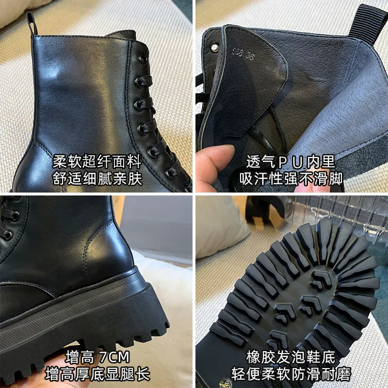 Женские короткие сапоги новинка зимы 2020 однотонные тонкие дышащие на платформе |