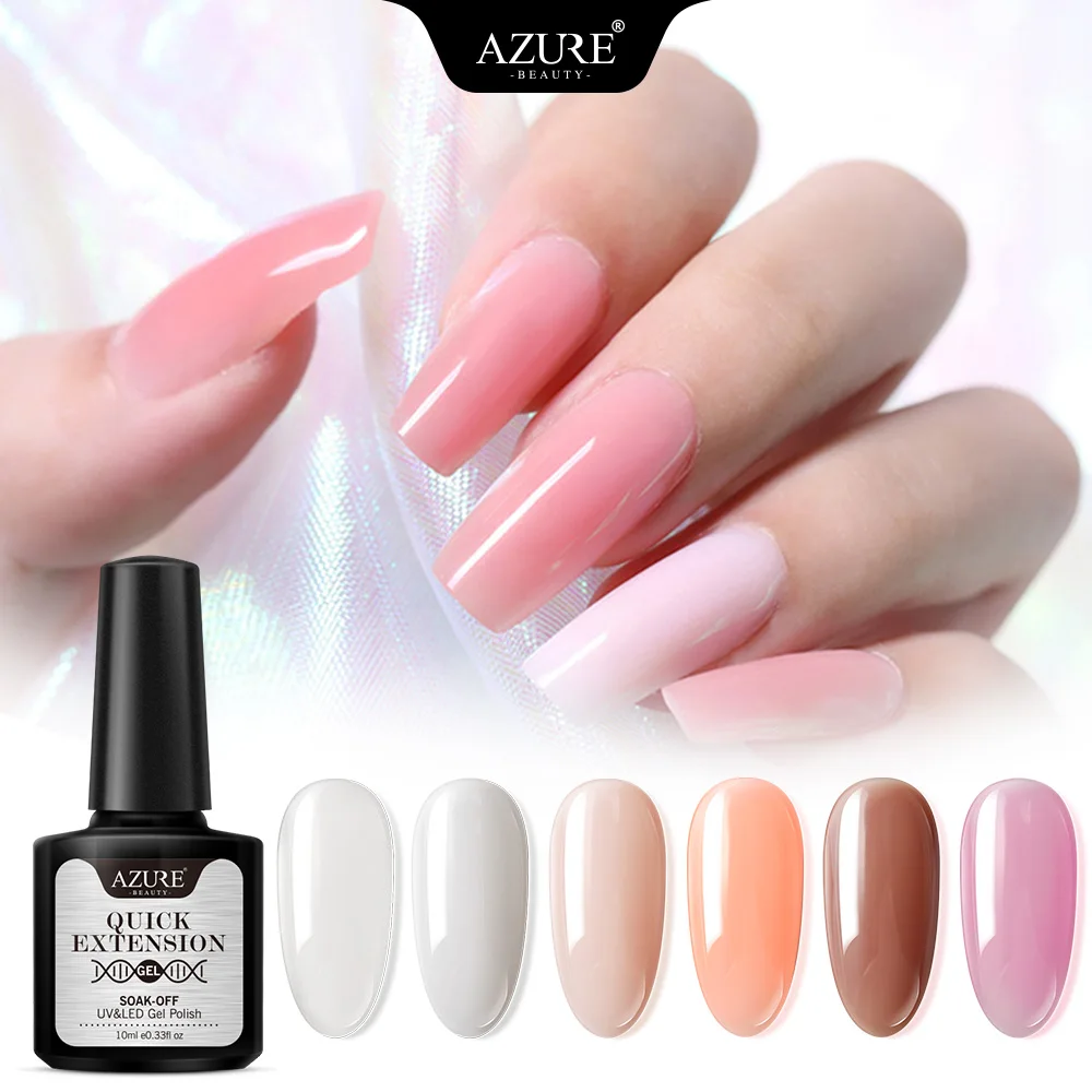Гель лак для наращивания Azure Beauty 10 мл прозрачный розовый и телесный УФ гель ногтей