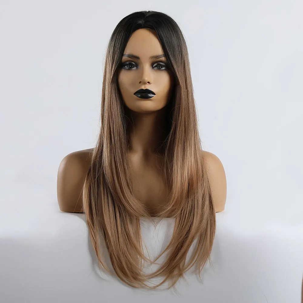 Длинные Синтетические волнистые волосы Омбре светильник коричневые средней