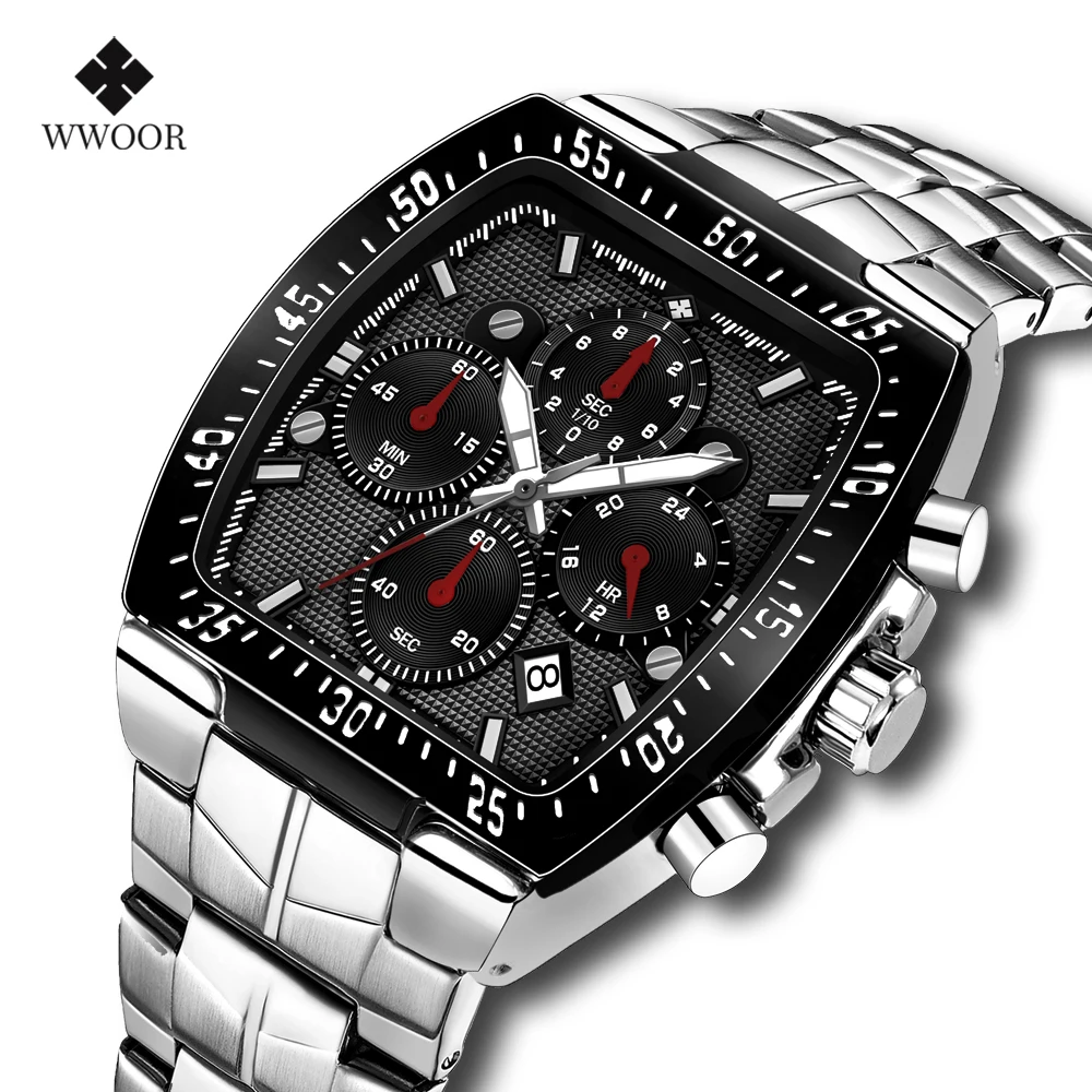 Часы WWOOR мужские с квадратным циферблатом модные спортивные Кварцевые