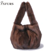 2020 new genuine mink fur handbag women winter fashion luxury whole skin real fur bags wrist soft handle iron absorption casual