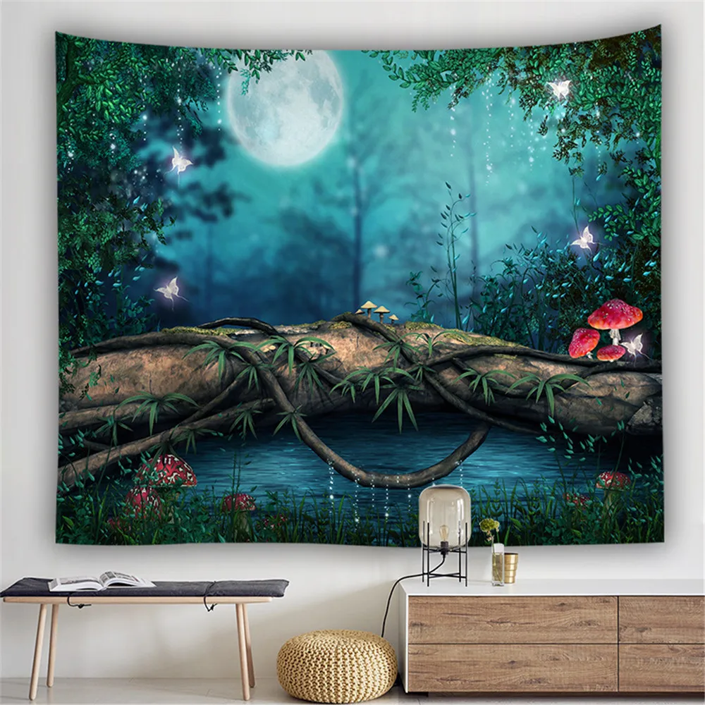 Настенный гобелен с деревьями пейзажем мандалой настенный живописный занавес