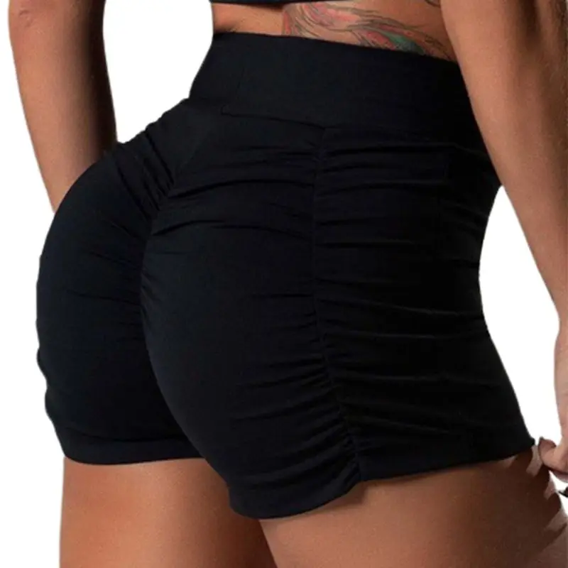 

Women Workout Yoga Solid Color Shorts High Waist Ruched Butt Lifting Hot Pants D08E