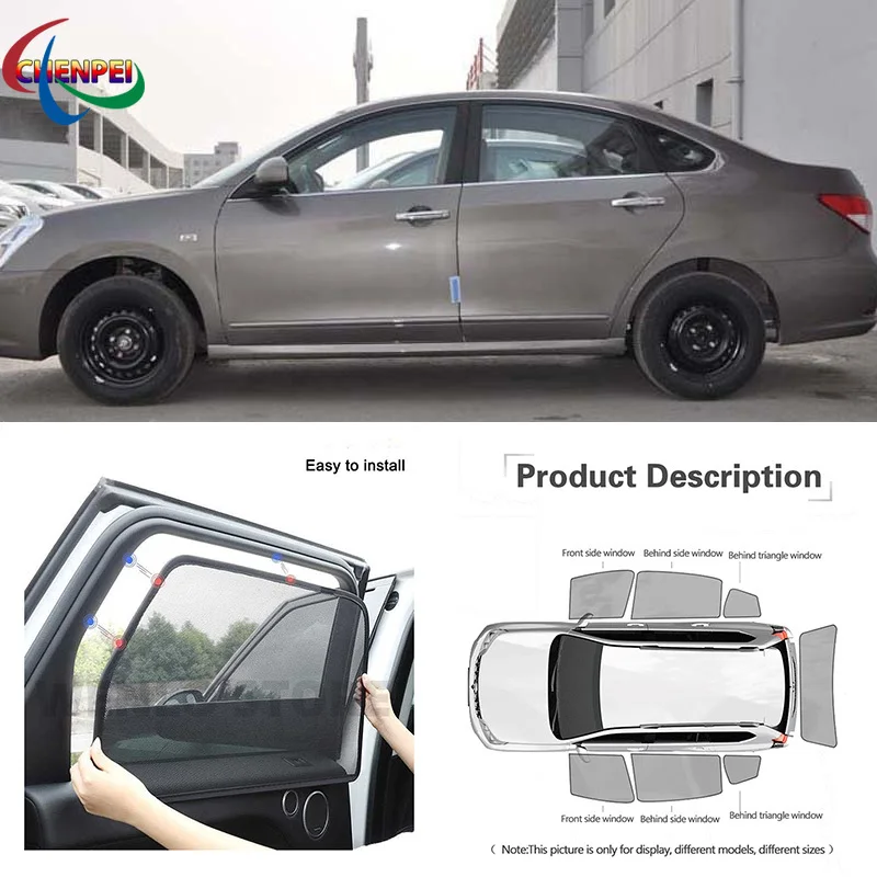 For Nissan Sylphy 2012 Car Full Side Windows Magnetic Sun Shade UV Protection Ray Blocking Mesh Visor Decoration Accessories