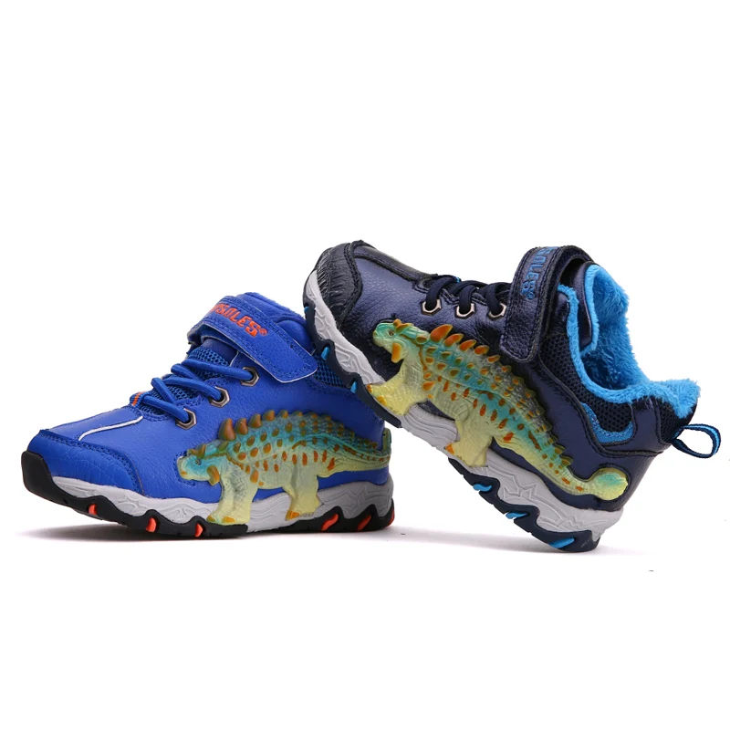 Зимние детские зимние ботинки для мальчиков Dinoskulls теплые флисовые туфли со
