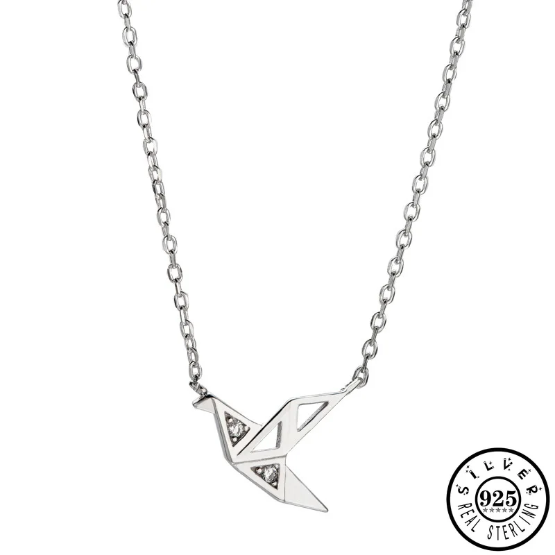 Бумажный кран кулон с крошечным кубическим цирконием камень 925 стерлингового