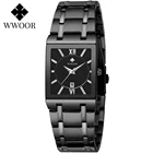 Часы наручные WWOOR мужские Кварцевые полностью черные, модные брендовые Роскошные водонепроницаемые спортивные деловые с квадратным циферблатом, 2021