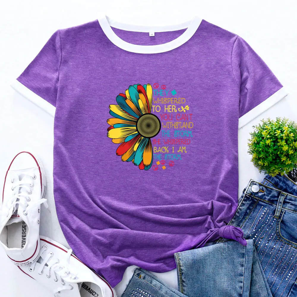 

Womens Colorblock Crewneck Short Shleeve Cotton Blend Summer T-shirts Graphic Tees Female Colorful Sunflower Flower Print Top