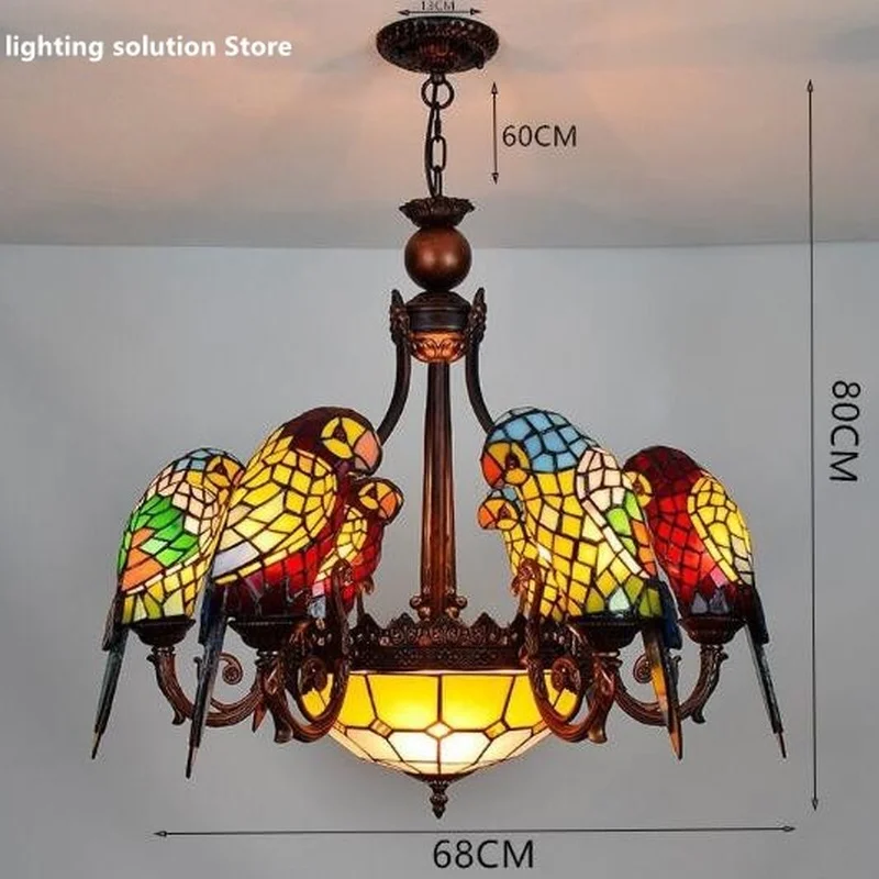 구매 다채로운 유리 앵무새 펜던트 샹들리에, 크리에이티브 럭셔리 바 클럽 거실 로비 침실 램프