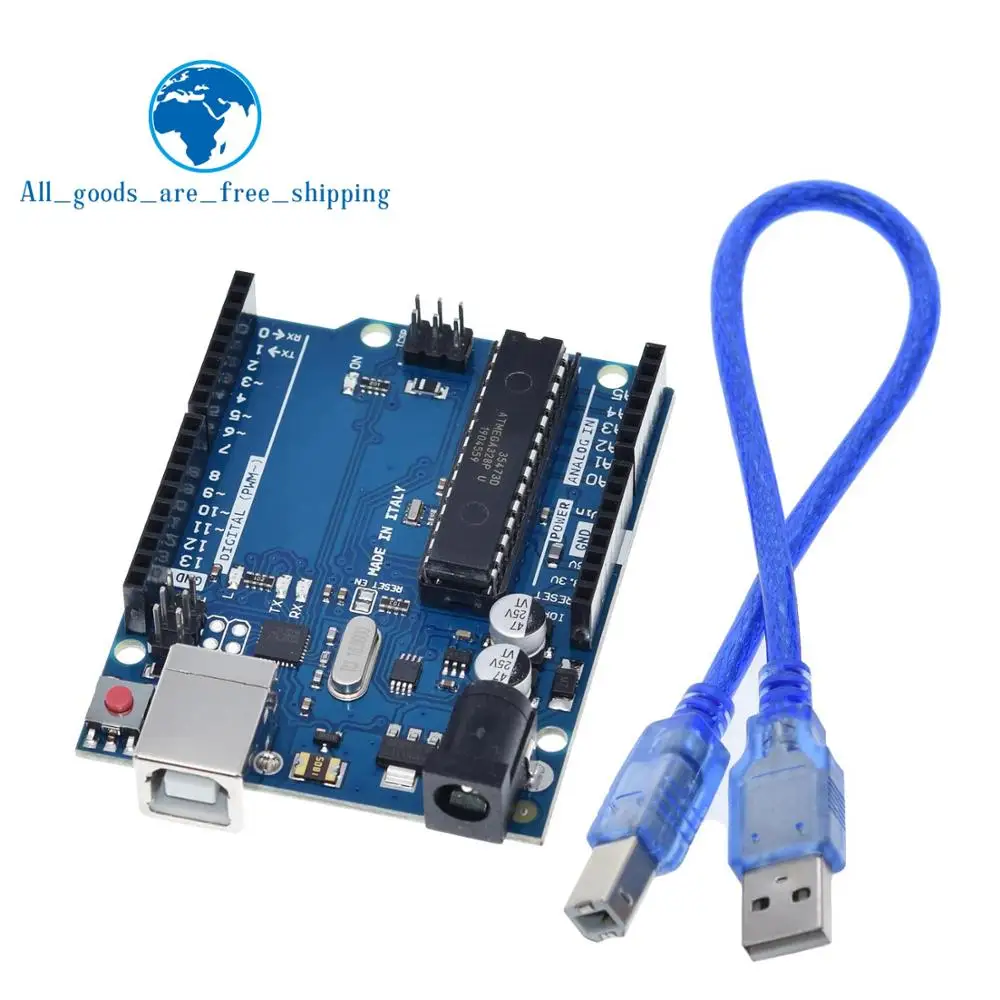 1 Комплект UNO R3 официальная коробка ATMEGA16U2+ MEGA328P чип для Arduino UNO R3 макетная плата+ USB кабель - Цвет: UNO R3 with cable