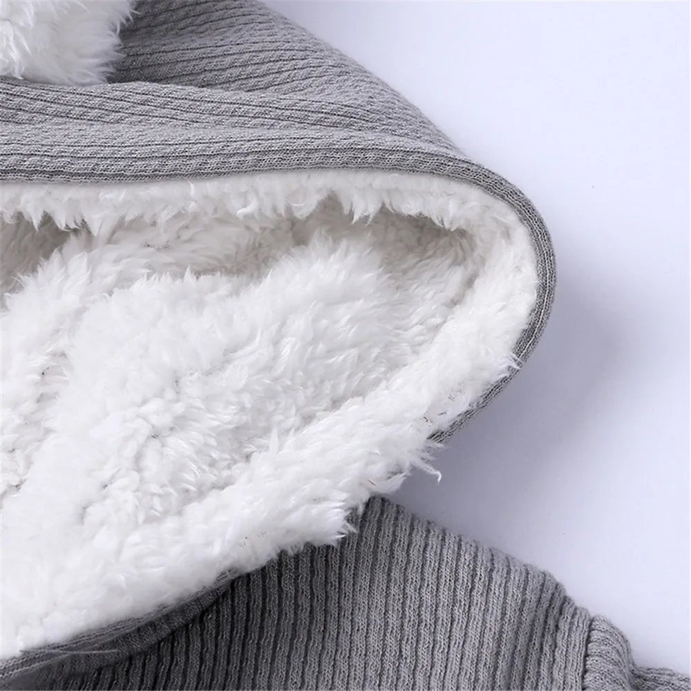 Winter Baby Rompers Boy Jumpsuits Thicker plus velvet Hooded Rabit Ear One-pieces For Girls